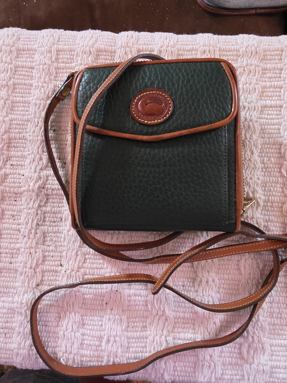 Dooney & Bourke Dark Green Pebble Leather Crossbody with Tan Trim